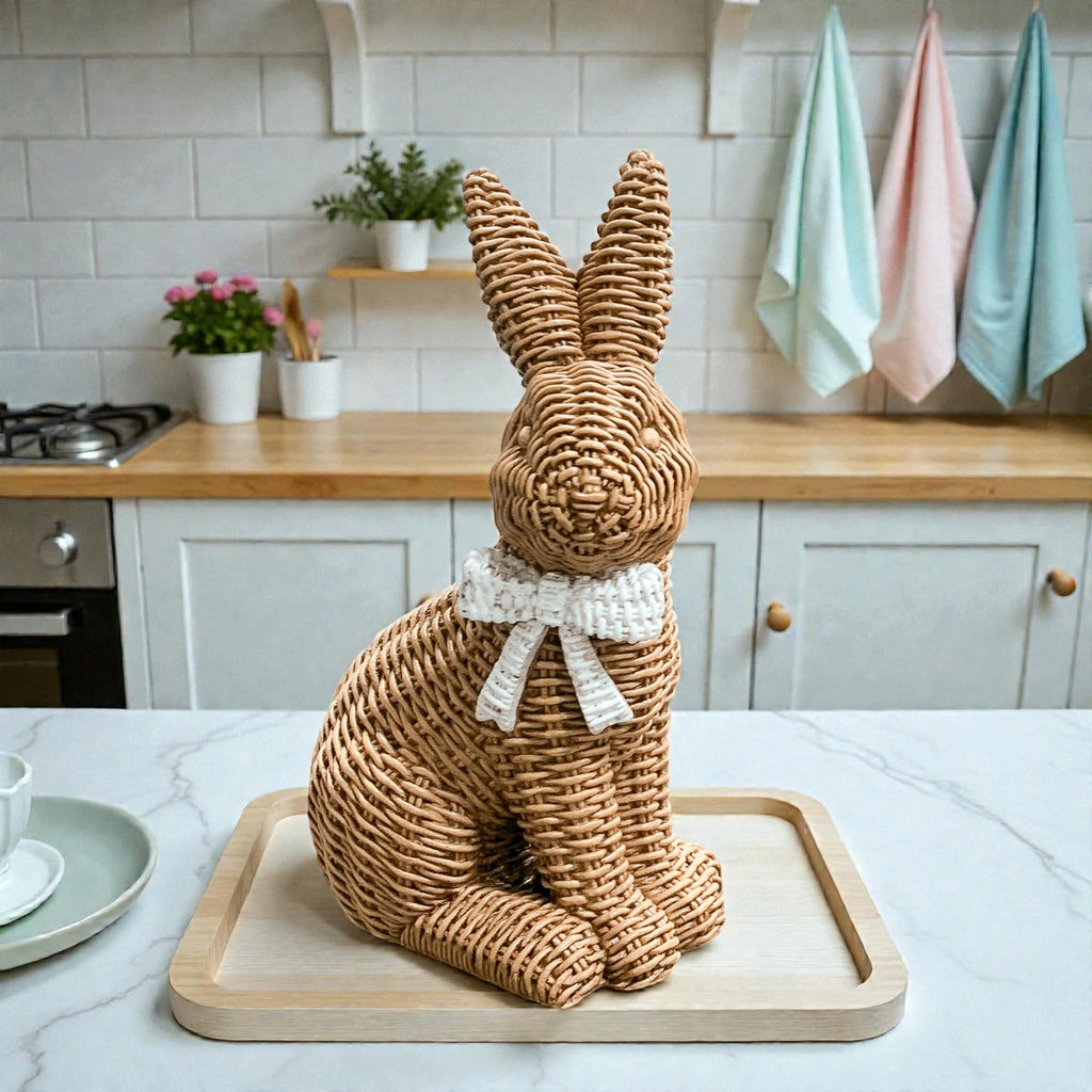 Rabbit Statue Wicker Weave Bunnies, Easter Bunny Home Decor